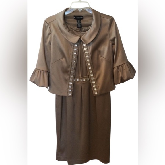 Cachet Dresses & Skirts - Cachet Beautiful Camel Mother of The Bride Party Holiday Jacket Dress Size 8